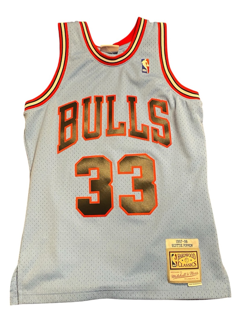 Mitchell & Ness Chicago Bulls #33 Light Gray Orange-Red Basketball Jersey